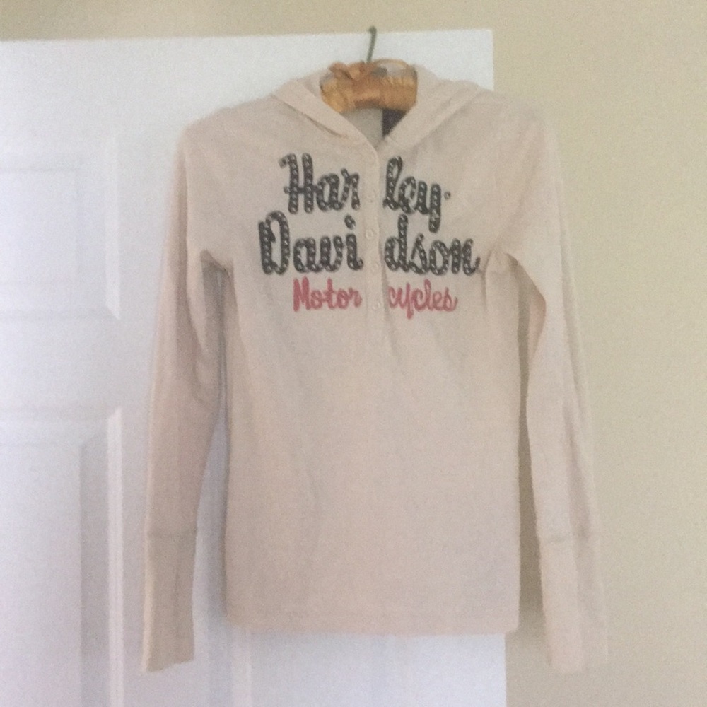 Hooded Harley Davidson long sleeve ladies tee